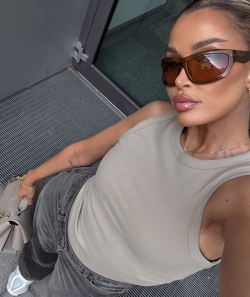 RIBBED TANK - TAUPE
